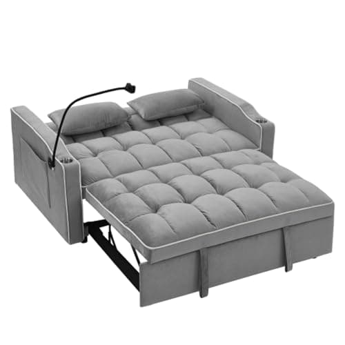 3-in-1 Velvet Convertible Sofa Bed with Adjustable Backrest, Gray