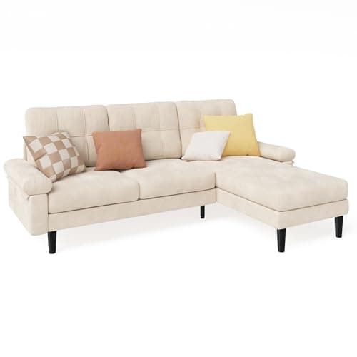 Beige 82" L Shaped Sectional Sofa, Soft Velvet, Modern living room couch