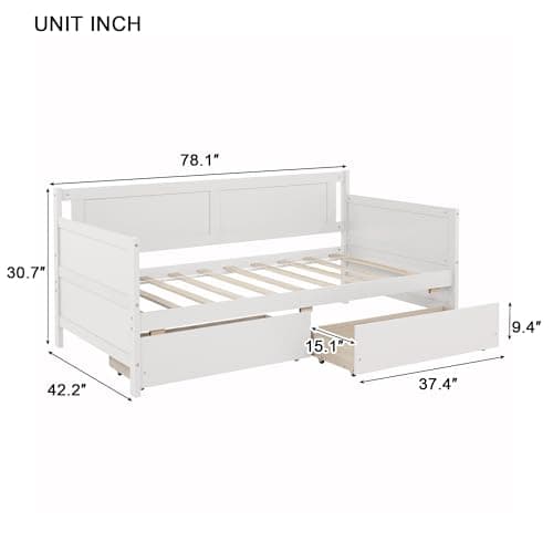 Twin Size Daybed Frame with Storage, White Wood Bed
