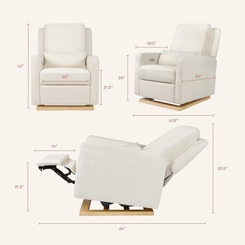 Babyletto Sigi Electronic Recliner and Glider in Ivory Boucle with Light Wood Base