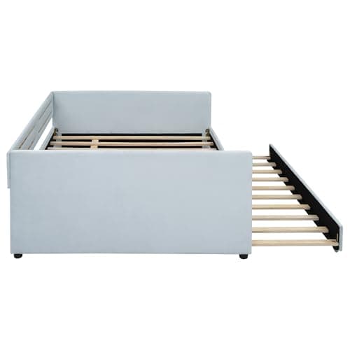 Modern Full Size Upholstered Bed with Backrest & Trundle, Blue
