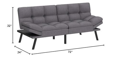 Modern Futon Sofa Bed for Small Spaces, Dark Grey