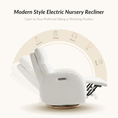 HULALA HOME Modern Power Recliner with USB & Nightlight, White