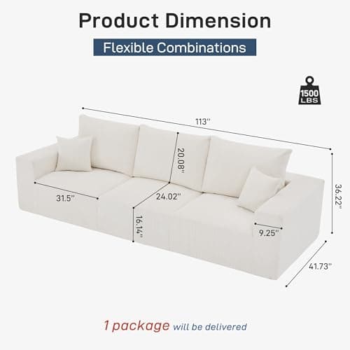 Beige 3 Seater Cloud Couch: Modern Sleeper Sofa for House or Apartment