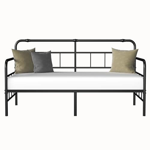 Black Metal Twin Size Daybed with Headboard, Heavy Duty Steel Slats, No Box Spring Needed, Easy Assembly