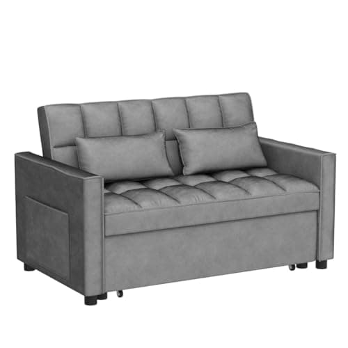 Antetek 3-in-1 Modern Velvet Sleeper Sofa Bed with Reclining Backrest and Pillows - Grey