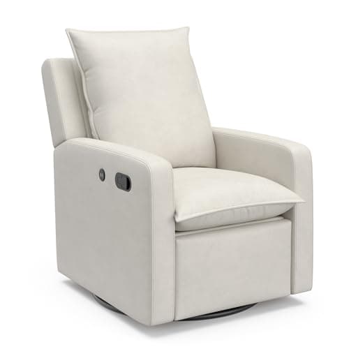 STORKCRAFT Ivory Timeless Reclining Glider with USB, Swivel Base, Foot Rest, Supportive Cushions