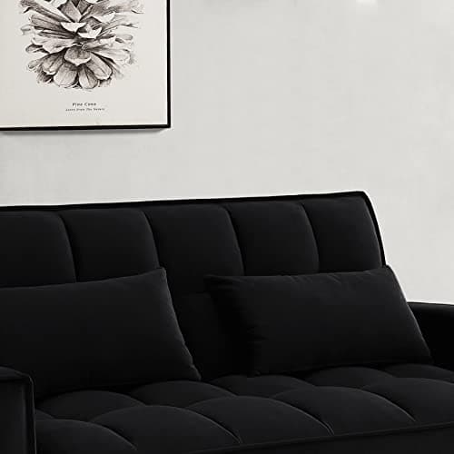 Antetek 3-in-1 Velvet Sleeper Sofa Bed, Black, 54"