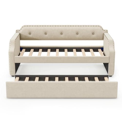 LZ LEISURE ZONE Beige Twin Size Daybed with Trundle for Bedroom Living Room