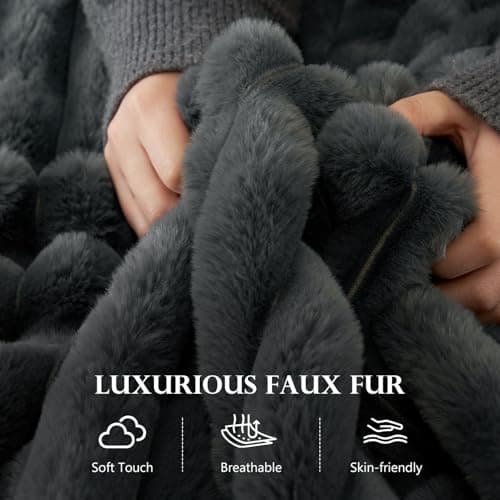 Dark Grey 60" Chaise Lounge Chair Indoor, Fluffy Plush Faux Fur Sleeper Couch Lazy Chair Bed for Living Room, Oversized Comfy Sofa Bed with Pillows & Armrests