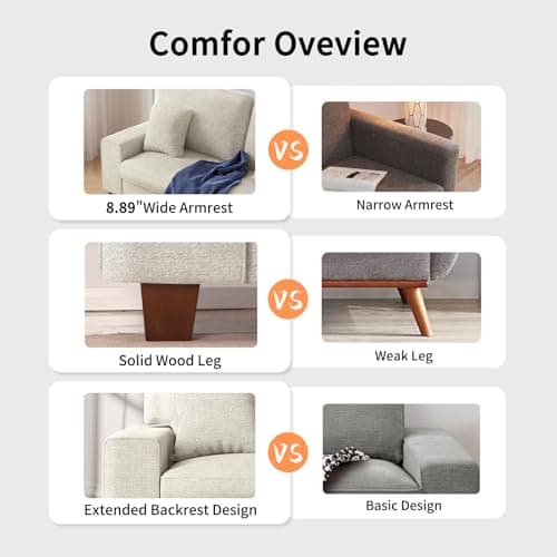 DOPEDIO Beige Chenille Loveseat Sofa, Spring Cushions, Easy Assembly
