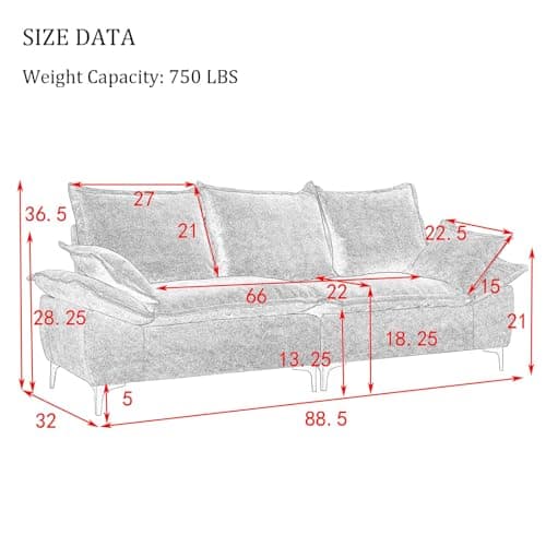 Antetek Comfortable Oversized Cloud Velvet 3-Seater Sofa, Grey