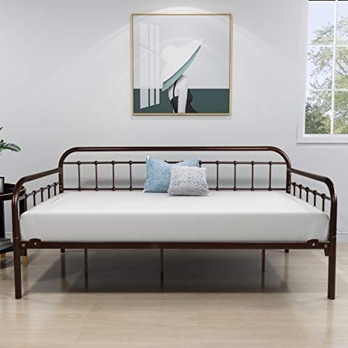 HOMERECOMMEND Heavy Duty Black Sanded Metal Daybed Frame Twin Mattress Foundation