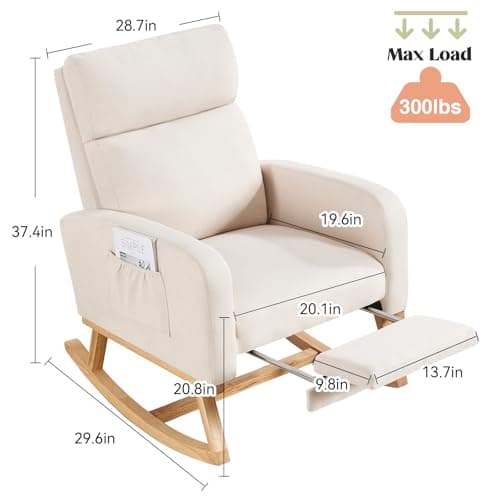 Nursing Rocking Chair with Footrest and High Backrest, Beige