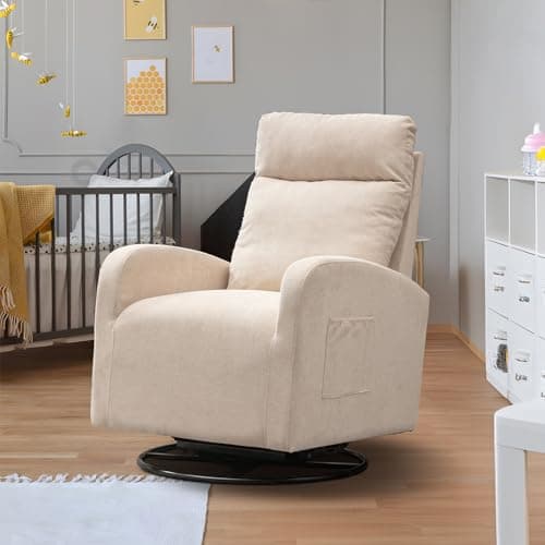Antetek 360° Swivel Glider Chair - Modern Fabric Arm Chair for Nursery, Living Room, Hotel, Bedroom, Office, Lounge - White