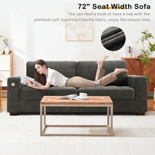 Hanherry 89" Living Room Sofa, Medium Firm Seat, USB Port, Chenille Fabric, Small Space