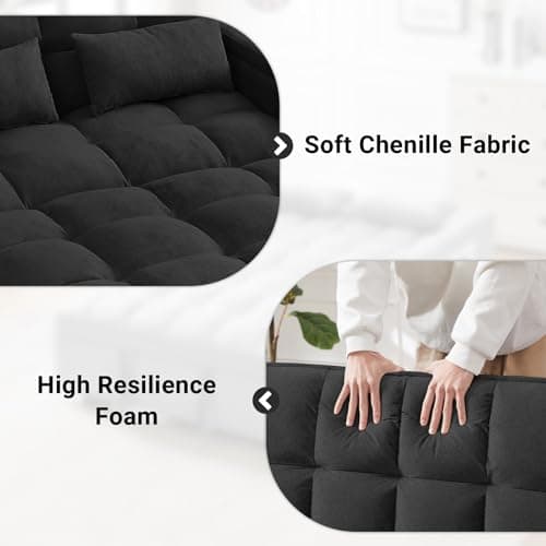 3-in-1 Sleeper Sofa Bed with Chaise Lounge,Adjustable Backrest & Side Table,Black