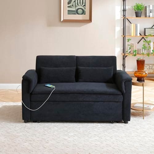 Eafurn 3-in-1 Convertible Pull-Out Sofa Bed Queen Size, Corduroy Lounge with Pillows & Storage