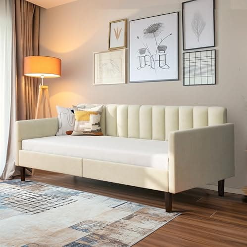 LifeSky White Tufted Boucle Daybed Twin Size Living Room