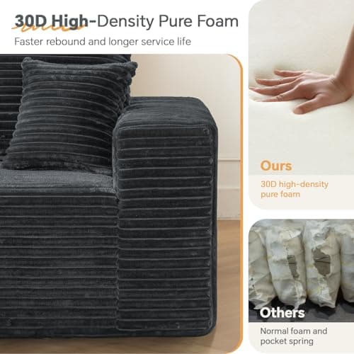 108" L-Shaped Cloud Couch, Grey, No Assembly Required