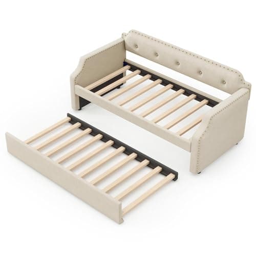 LZ LEISURE ZONE Beige Twin Size Daybed with Trundle for Bedroom Living Room