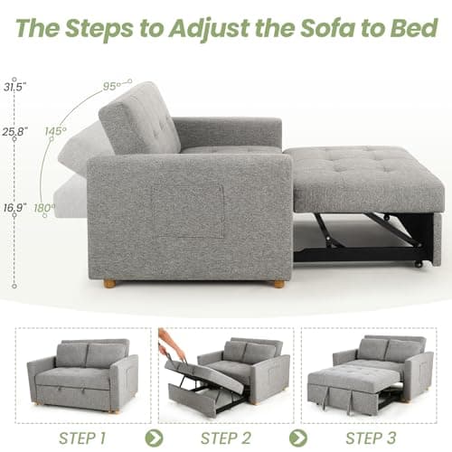 3-in-1 Convertible Sofa Bed with Adjustable Backrest, Grey