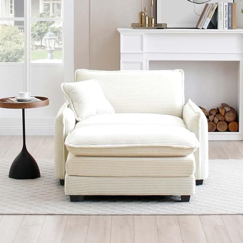 Antetek Beige Oversized Chaise Lounge Chair with Ottoman for Living Room