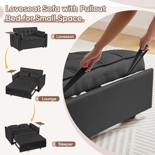 Antetek Modern Velvet 3-in-1 Convertible Sofa Bed, Black
