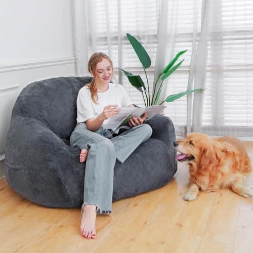 Giant Memory Foam Bean Bag Chair with Armrests (Grey)