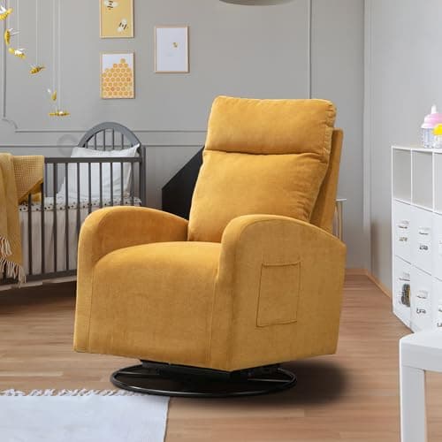 Antetek 360° Swivel Glider Chair - Modern Fabric Arm Chair for Nursery, Living Room, Hotel, Bedroom, Office, Lounge - White