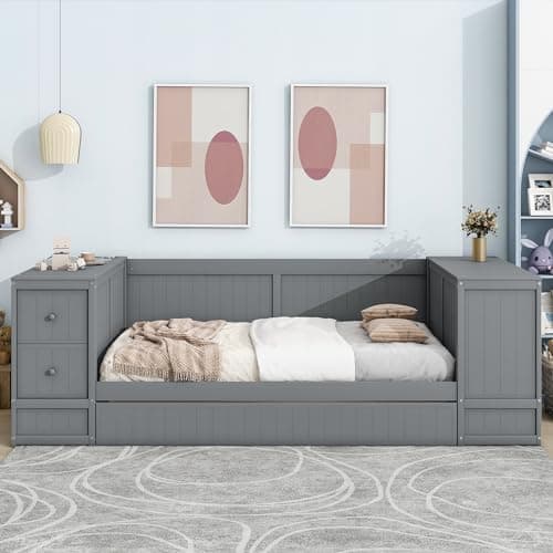 Harper & Bright Designs Gray Twin Daybed with Storage & Charging Station