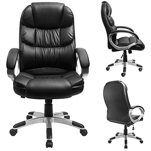Furmax Black Leather High Back Ergonomic Office Chair with Lumbar Support and Padded Arms