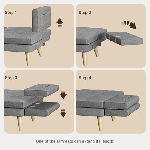 Gizoon Dark Grey 70.9" Futon Sofa Bed with Adjustable Backrest