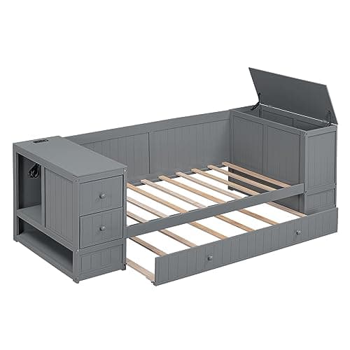 Harper & Bright Designs Gray Twin Daybed with Storage & Charging Station