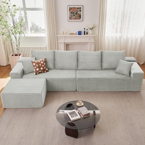 107" Black Right-Facing Chaise Modern Corduroy L-Shaped Sofa