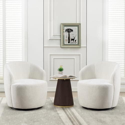 Antetek Ivory Chenille Swivel Chair, 360° Rotational Living Room Chair