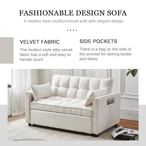 Modern 3-in-1 Sleeper Sofa Bed with Storage - Beige