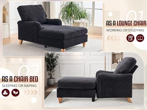 Antetek Adjustable Backrest Chaise Lounge Chair, Black