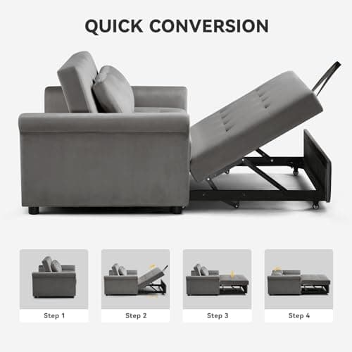 COMHOMA 3-in-1 Convertible Sofa Bed, 55" Sleeper Loveseat (Grey)