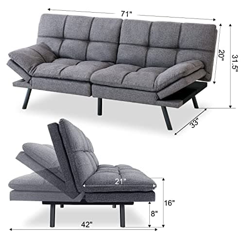 Maxspeed Memory Foam Futon Sofa Bed, Grey Convertible Loveseat