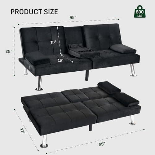 FLEXISPOT XCT3 Velvet Black Futon Sofa Bed USB Charging