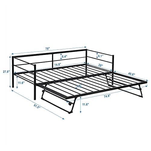 Metallic Black Twin Daybed with Pop Up Trundle for Any Room