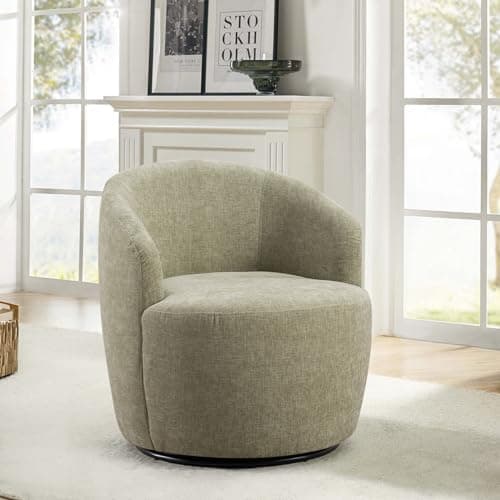 Antetek Ivory Chenille Swivel Chair, 360° Rotational Living Room Chair