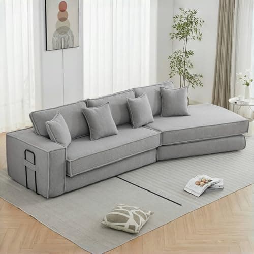 Antetek Gray Moduler Sectional Futon Sofa Bed with 3 Cushions & Pillows