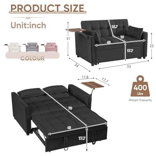 Antetek Modern Velvet 3-in-1 Convertible Sofa Bed, Black