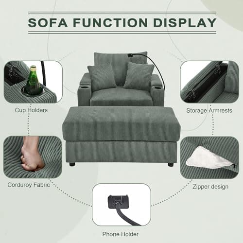 Dark Grey Modern Chaise Lounge Chair with Cup Holders (42")