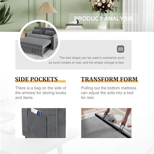 Futon Sofa Bed with Adjustable Backrest, Grey