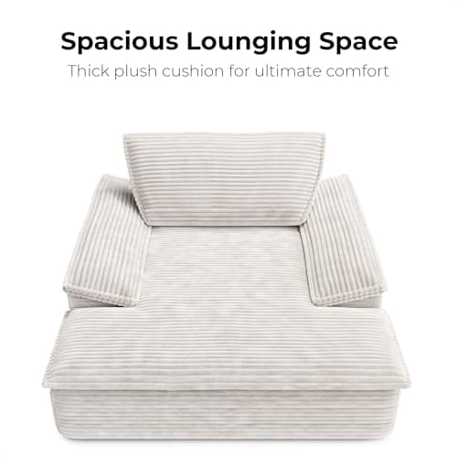 LIKIMIO Oversized Chaise Lounge Chair Sofa Bed - Plush Corduroy Upholstered Reading Chair, Cloud Couch for Living Room (Beige)