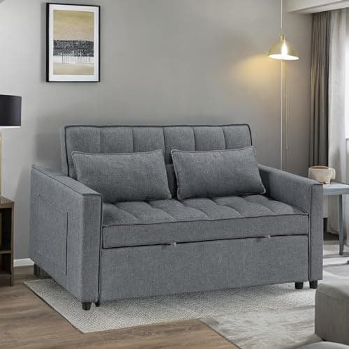2-in-1 Convertible Loveseat Sofa Bed with Storage, Gray