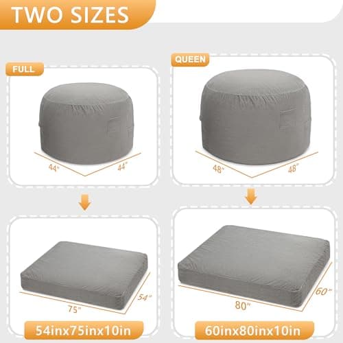 HABUTWAY Grey Queen Giant Chenille Bean Bag Chair, Ultra Soft & Convertible